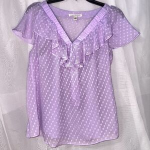 Banana Republic Purple Ruffled Blouse with Tie Front
